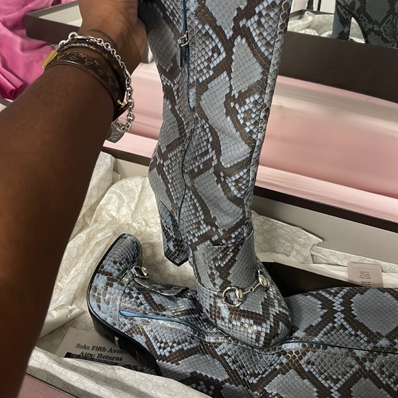 GUCCI PYTHON HORSEBIT KNEE HIGH BOOTS BLUE BROWN 38 - Picture 11 of 13
